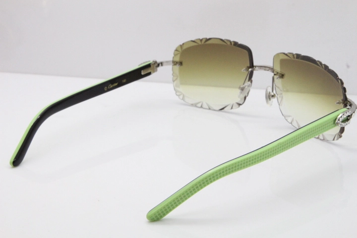 Cartier Rimless 8200762 Big Diamond Black Green Aztec Arms Sunglasses In Gold Brown Lens