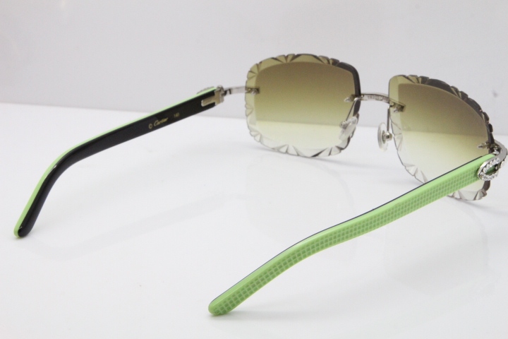 Cartier Rimless 8200762 Big Diamond Black Green Aztec Arms Sunglasses In Gold Brown Lens