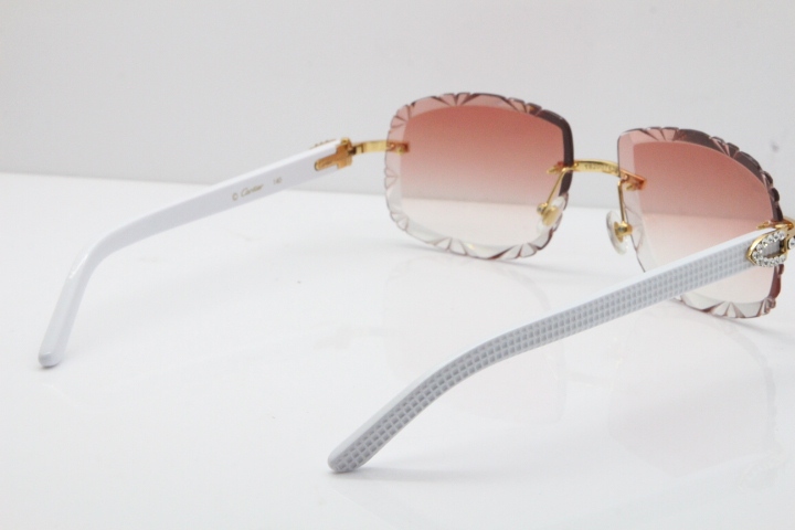 Cartier Rimless 8200762 Big Diamond White Aztec Arms Sunglasses In Gold Pink Lens