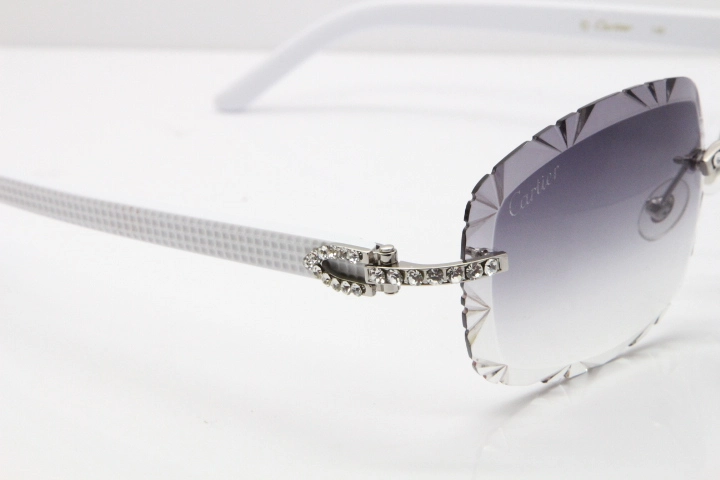 Cartier Rimless 8200762 Big Diamond White Aztec Arms Sunglasses In Gold Gray Lens