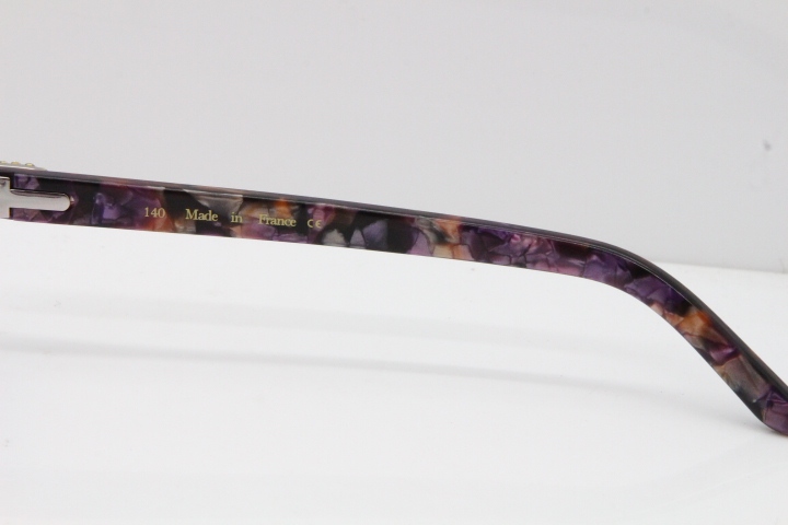 Cartier Rimless 8200762 Big Diamond Marble Purple Aztec Arms Sunglasses In Gold Purple Lens