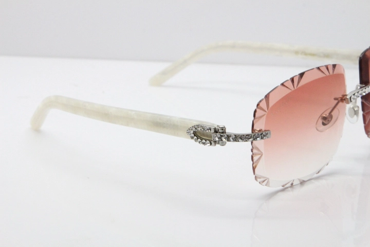 Cartier Rimless 8200762 Big Diamond Marble White Aztec Arms Sunglasses In Gold Pink Lens