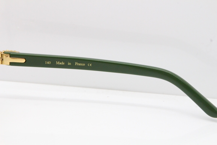 Cartier Rimless 8200762 Big Diamond Green Aztec Arms Sunglasses In Gold Brown Lens 