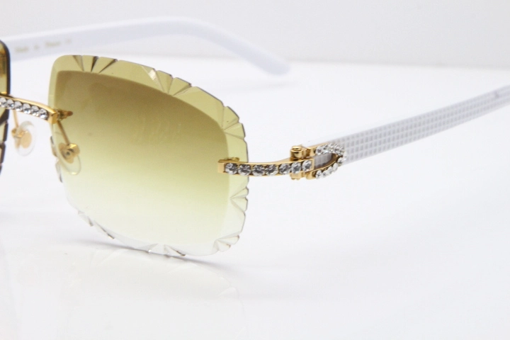 Cartier Rimless 8200762 Big Diamond White Aztec Arms Sunglasses In Gold Brown Lens 