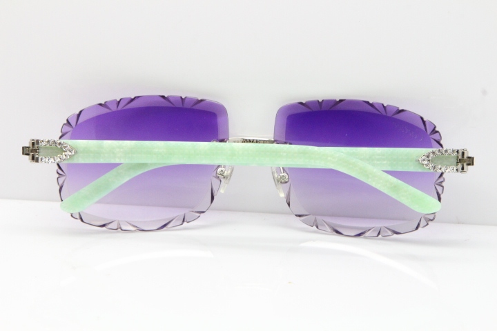 Cartier Rimless 8200762 Big Diamond Marble Green Aztec Arms Sunglasses In Gold Purple Lens 