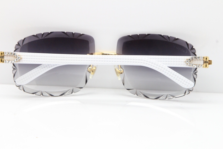 Cartier Rimless 8200762 Big Diamond White Aztec Arms Sunglasses In Gold Gray Lens