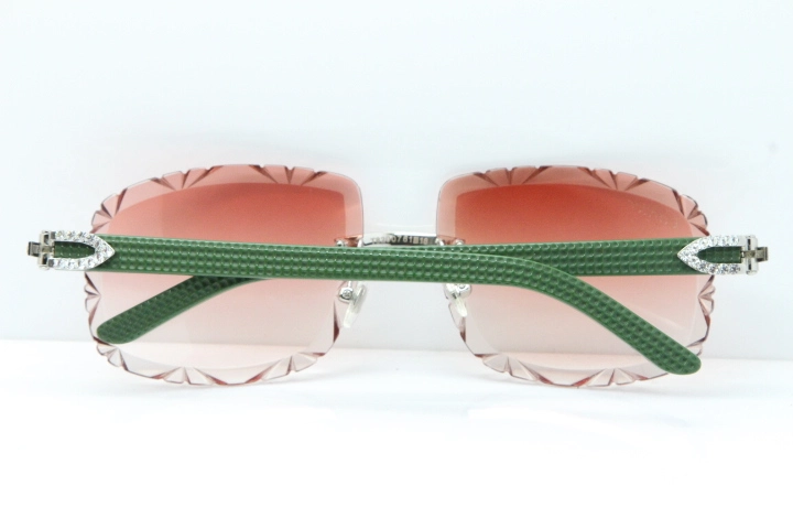 Cartier Rimless 8200762 Big Diamond Green Aztec Arms Sunglasses In Gold Pink Lens