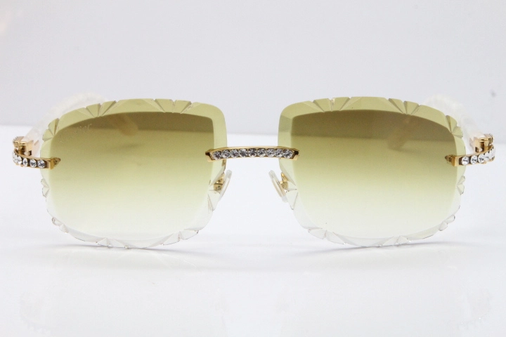 Cartier Rimless 8200762 Big Diamond Marble White Aztec Arms Sunglasses In Gold Brown Lens