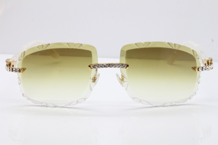 Cartier Rimless 8200762 Big Diamond Marble White Aztec Arms Sunglasses In Gold Brown Lens