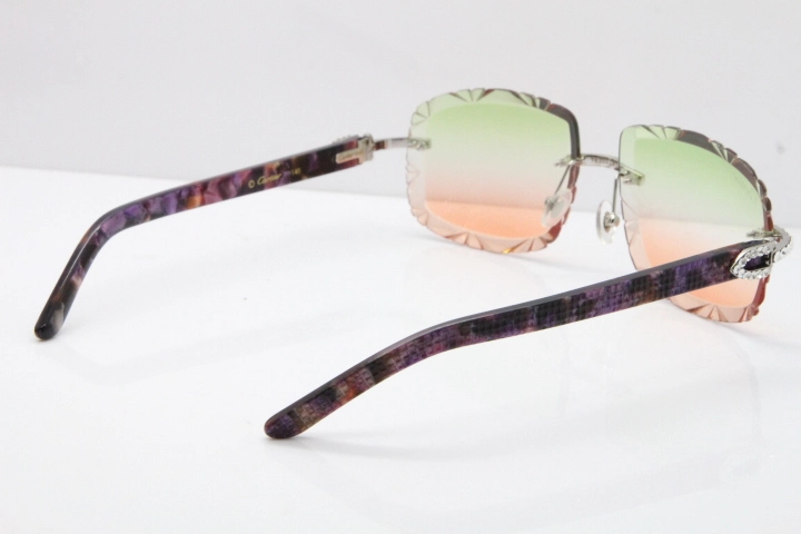 Cartier Rimless 8200762 Big Diamond Marble Purple Aztec Arms Sunglasses In Gold Green Brown Lens 