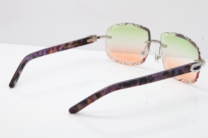 Cartier Rimless 8200762 Big Diamond Marble Purple Aztec Arms Sunglasses In Gold Green Brown Lens 