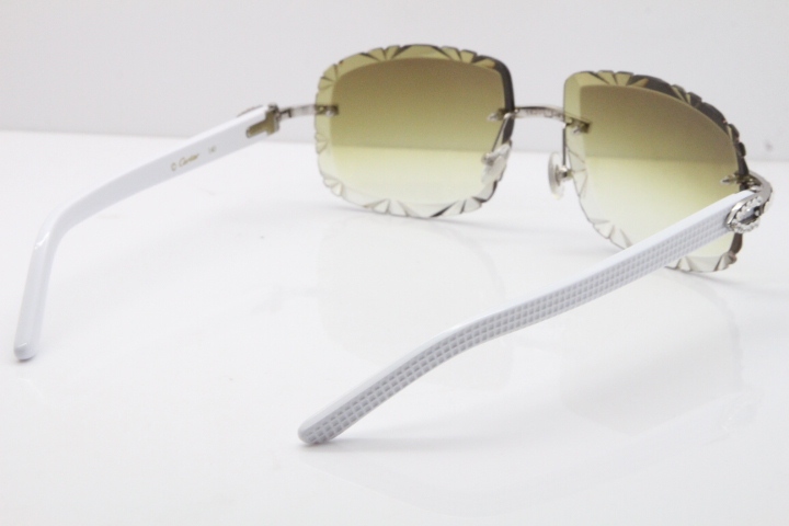 Cartier Rimless 8200762 Big Diamond White Aztec Arms Sunglasses In Gold Brown Lens 