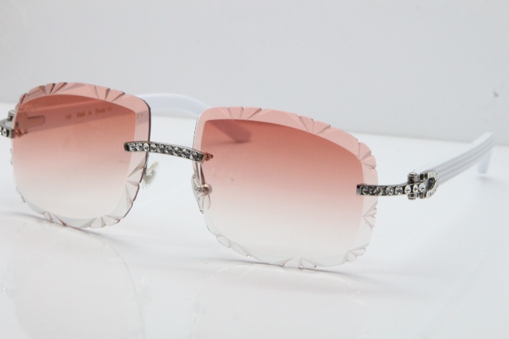 Cartier Rimless 8200762 Big Diamond White Aztec Arms Sunglasses In Gold Pink Lens