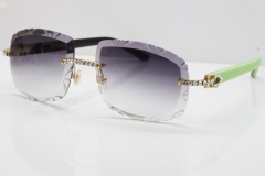 Cartier Rimless 8200762 Big Diamond Black Green Aztec Arms Sunglasses In Gold Gray Lens