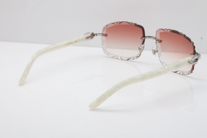 Cartier Rimless 8200762 Big Diamond Marble White Aztec Arms Sunglasses In Gold Pink Lens