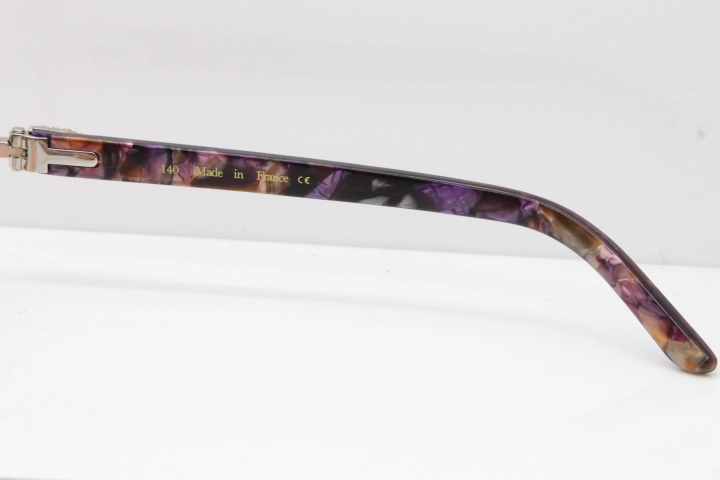 Cartier Rimless 8200762 Big Diamond Marble Purple Aztec Arms Sunglasses In Gold Green Brown Lens 