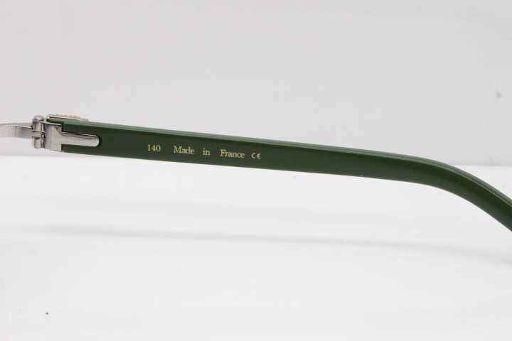 Cartier Rimless 8200762 Big Diamond Green Aztec Arms Sunglasses In Gold Gray Lens 