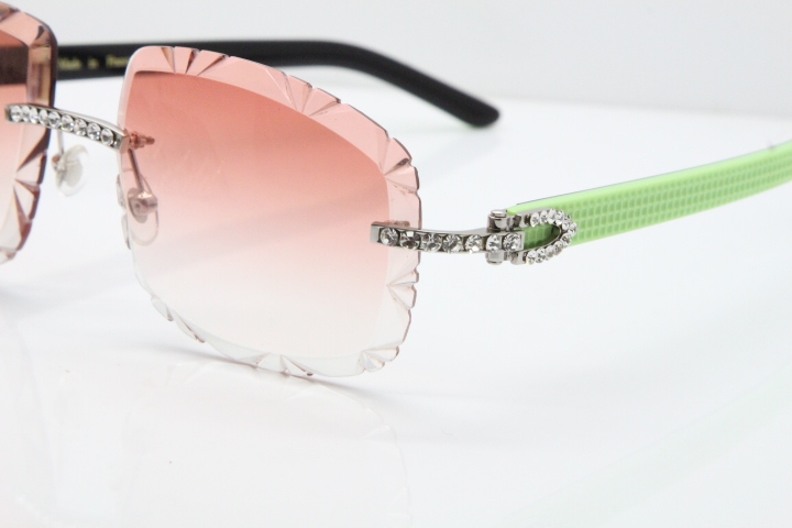 Cartier Rimless 8200762 Big Diamond Black Green Aztec Arms Sunglasses In Gold Pink Lens