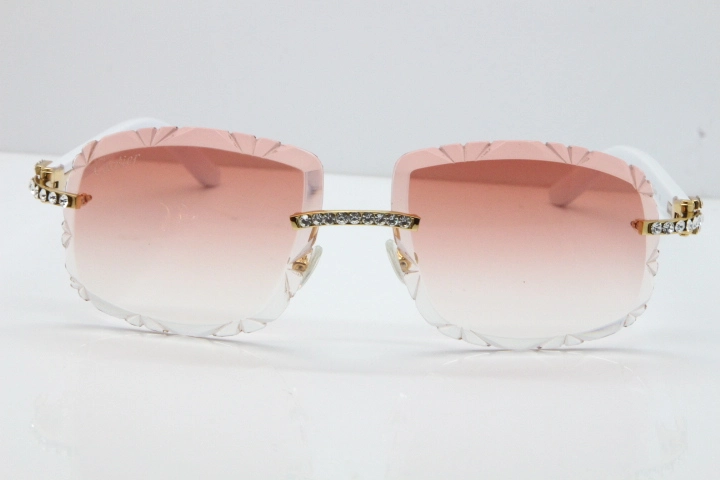 Cartier Rimless 8200762 Big Diamond White Aztec Arms Sunglasses In Gold Pink Lens