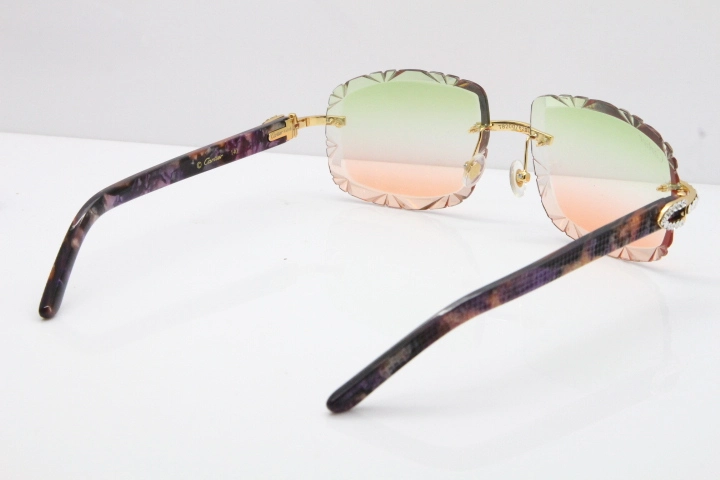 Cartier Rimless 8200762 Big Diamond Marble Purple Aztec Arms Sunglasses In Gold Green Brown Lens 