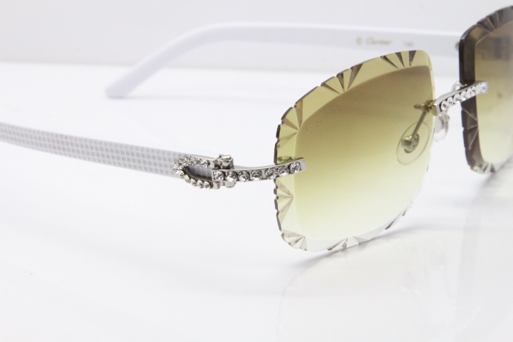 Cartier Rimless 8200762 Big Diamond White Aztec Arms Sunglasses In Gold Brown Lens 