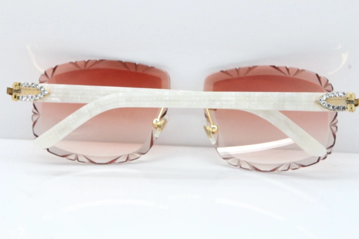 Cartier Rimless 8200762 Big Diamond Marble White Aztec Arms Sunglasses In Gold Pink Lens