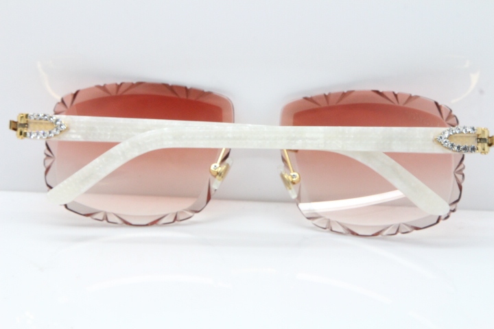 Cartier Rimless 8200762 Big Diamond Marble White Aztec Arms Sunglasses In Gold Pink Lens