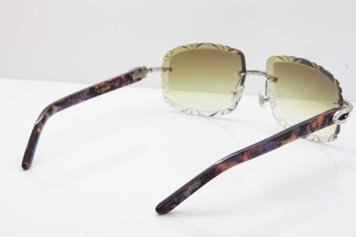 Cartier Rimless 8200762 Big Diamond Marble Purple Aztec Arms Sunglasses In Gold Brown Lens