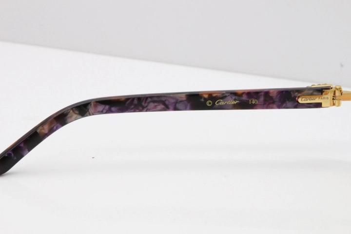 Cartier Rimless 8200762 Big Diamond Marble Purple Aztec Arms Sunglasses In Gold Green Brown Lens 