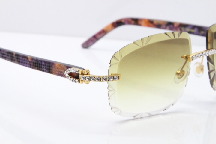 Cartier Rimless 8200762 Big Diamond Marble Purple Aztec Arms Sunglasses In Gold Brown Lens