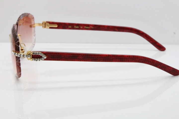 Cartier Rimless 8200762 Big Diamond Marble Red Aztec Arms Sunglasses In Gold Pink Lens