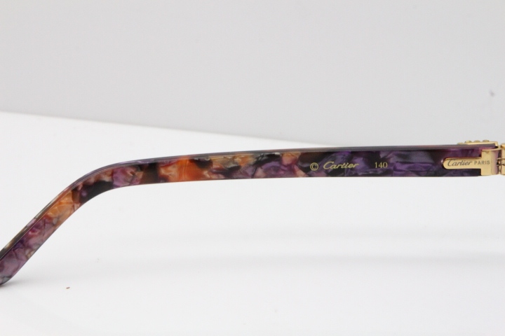 Cartier Rimless 8200762 Big Diamond Marble Purple Aztec Arms Sunglasses In Gold Purple Lens