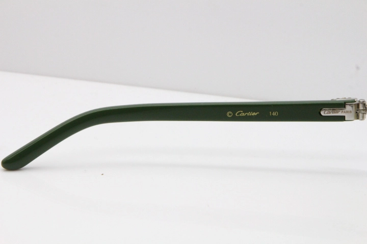 Cartier Rimless 8200762 Big Diamond Green Aztec Arms Sunglasses In Gold Brown Lens 