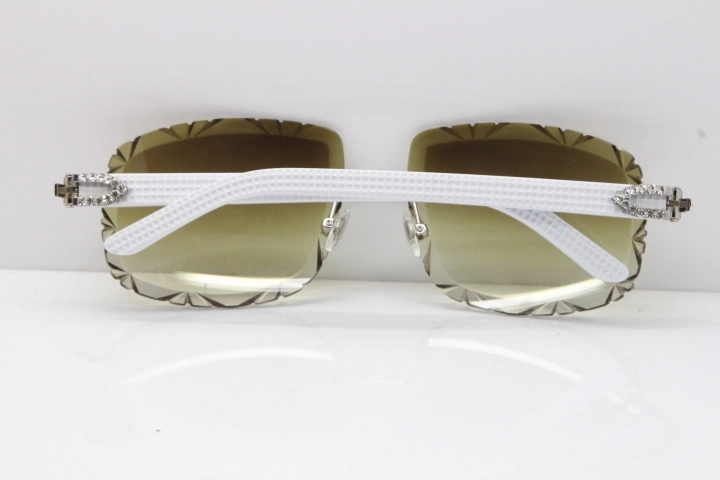 Cartier Rimless 8200762 Big Diamond White Aztec Arms Sunglasses In Gold Brown Lens 