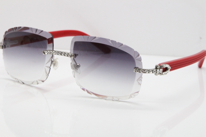 Cartier Rimless 8200762 Big Diamond Red Aztec Arms Sunglasses In Gold Gray Lens