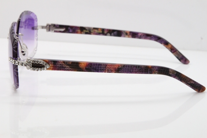 Cartier Rimless 8200762 Big Diamond Marble Purple Aztec Arms Sunglasses In Gold Purple Lens