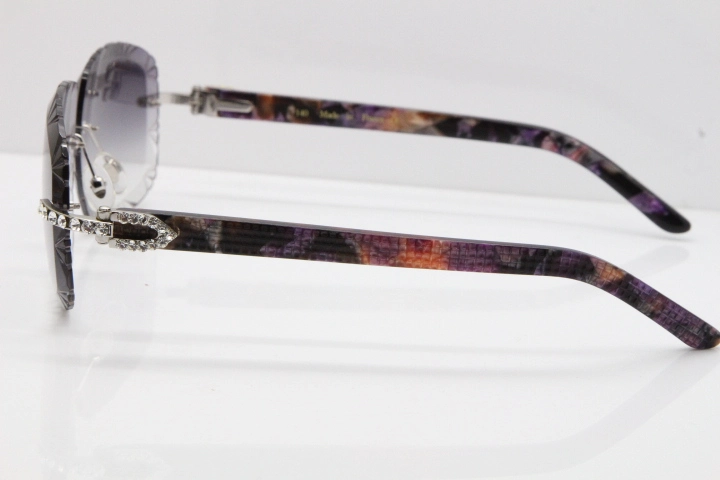 Cartier Rimless 8200762 Big Diamond Marble Purple Aztec Arms Sunglasses In Gold Gray Lens