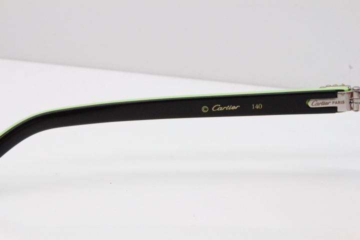 Cartier Rimless 8200762 Big Diamond Black Green Aztec Arms Sunglasses In Gold Pink Lens