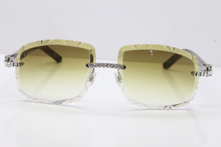 Cartier Rimless 8200762 Big Diamond Marble Purple Aztec Arms Sunglasses In Gold Brown Lens