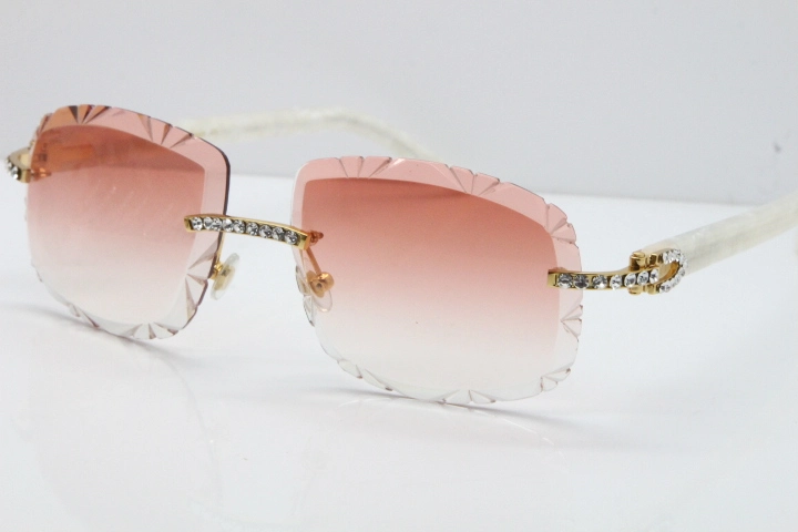 Cartier Rimless 8200762 Big Diamond Marble White Aztec Arms Sunglasses In Gold Pink Lens