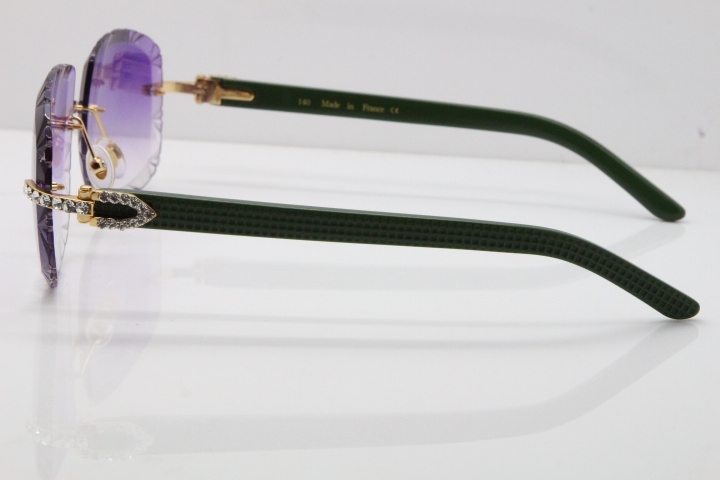 Cartier Rimless 8200762 Big Diamond Green Aztec Arms Sunglasses In Gold Purple Lens