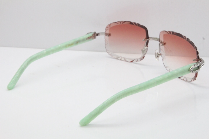 Cartier Rimless 8200762 Big Diamond Marble Green Aztec Arms Sunglasses In Gold Pink Lens