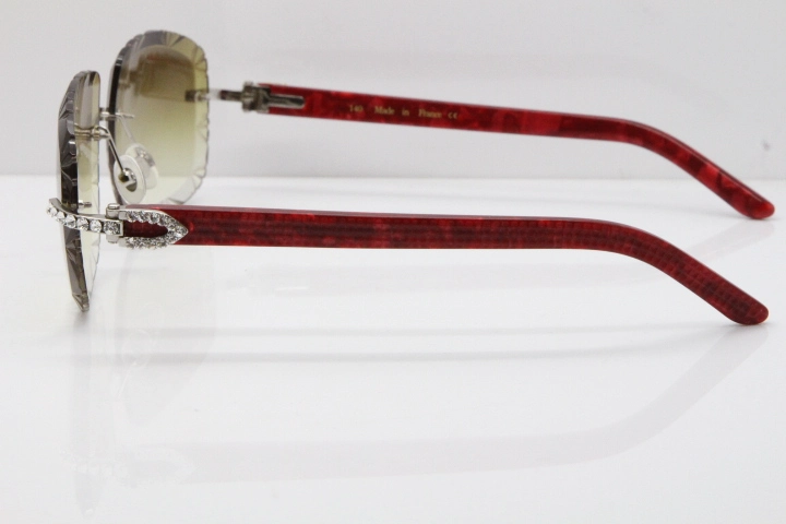 Cartier Rimless 8200762 Big Diamond Marble Red Aztec Arms Sunglasses In Gold Brown Lens