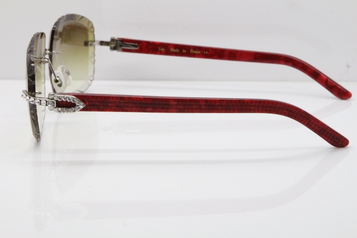 Cartier Rimless 8200762 Big Diamond Marble Red Aztec Arms Sunglasses In Gold Brown Lens