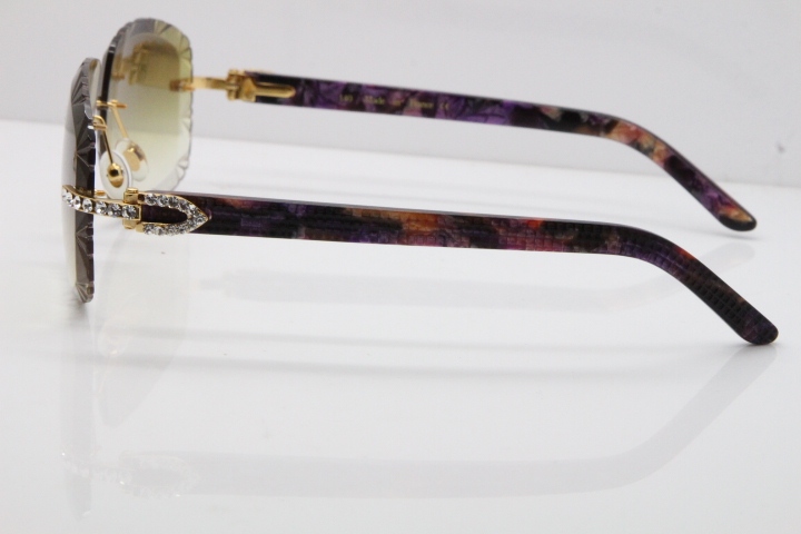 Cartier Rimless 8200762 Big Diamond Marble Purple Aztec Arms Sunglasses In Gold Brown Lens