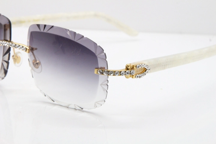 Cartier Rimless 8200762 Big Diamond Marble White Aztec Arms Sunglasses In Gold Gray Lens