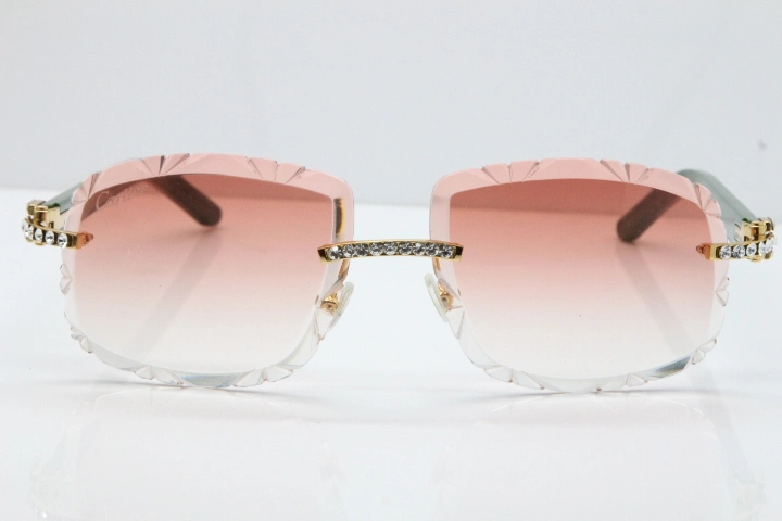 Cartier Rimless 8200762 Big Diamond Green Aztec Arms Sunglasses In Gold Pink Lens