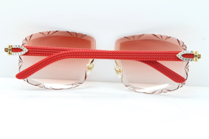 Cartier Rimless 8200762 Big Diamond Red Aztec Arms Sunglasses In Gold Pink Lens