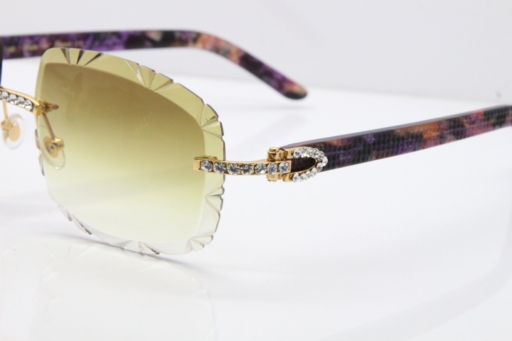 Cartier Rimless 8200762 Big Diamond Marble Purple Aztec Arms Sunglasses In Gold Brown Lens