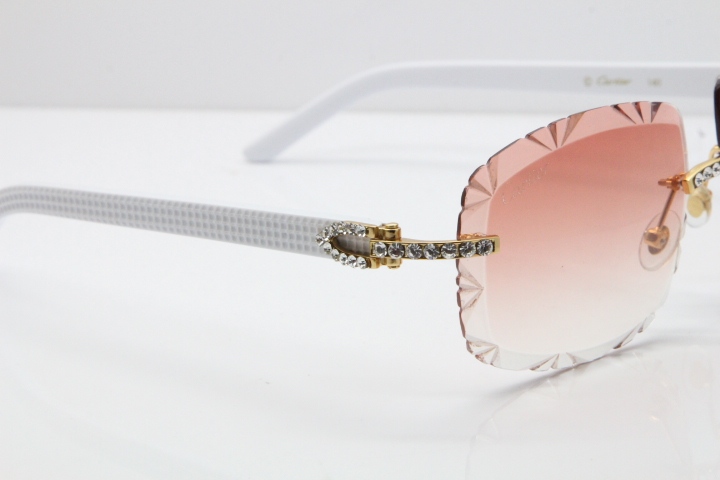 Cartier Rimless 8200762 Big Diamond White Aztec Arms Sunglasses In Gold Pink Lens